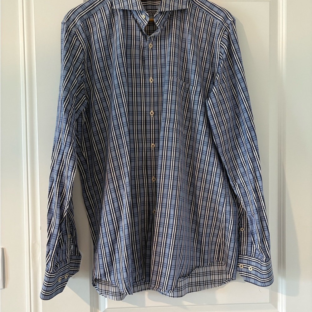 Peter Millar Men's Blue Plaid Button Down Shirt Large